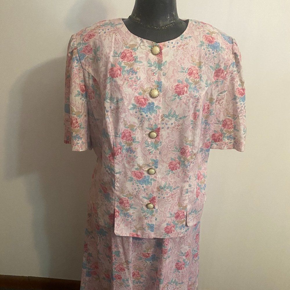 A.S. Elliot Vintage "70's" Pink/Blue Floral skirt set, size 18W